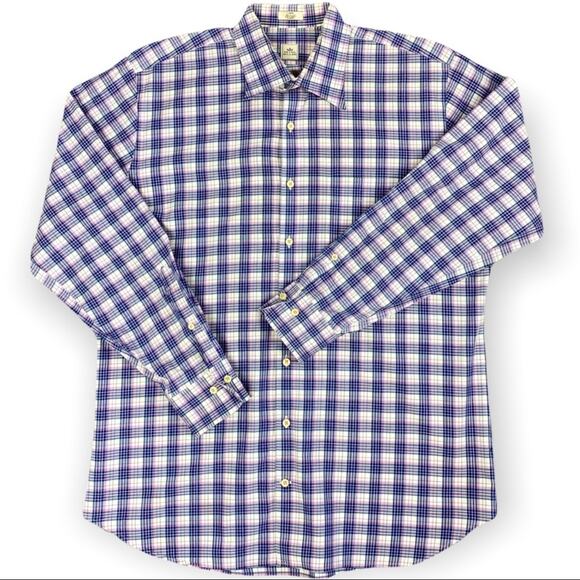 Peter Millar Men's Plaid Cotton Long Sleeve Button Down Dress Shirt, Large - Picture 5 of 9